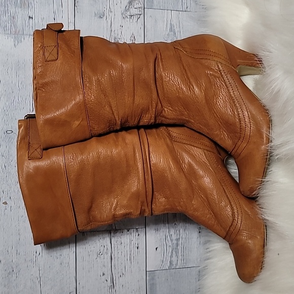 Y2K Steve Madden Leather Tan Slouchie Calf Boots Sz 6.5 - Picture 1 of 11